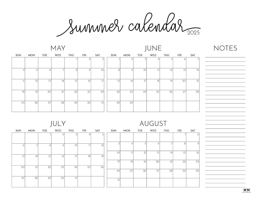 2025 Summer Calendars - 27 Free Printables | Printabulls pertaining to June August Calendar 2025