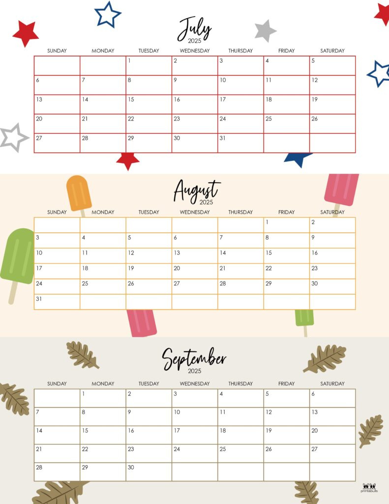 2025 Summer Calendars - 27 Free Printables | Printabulls regarding Printable Calendar For June July August 2025
