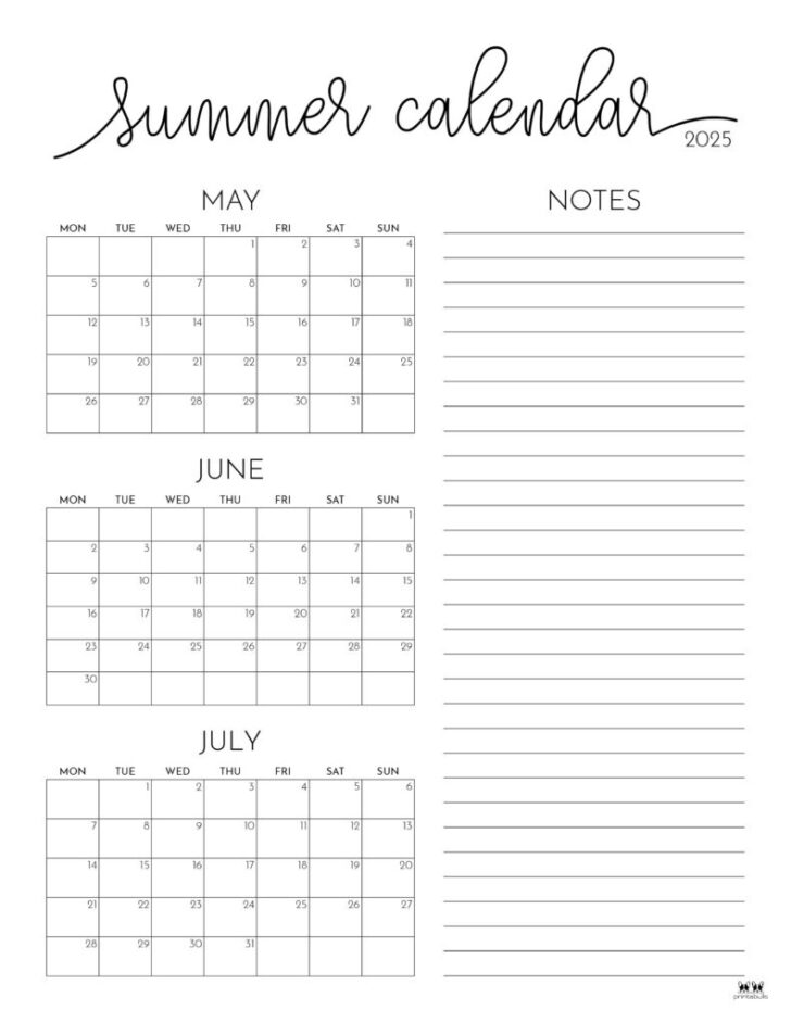 June – July Calendar 2025