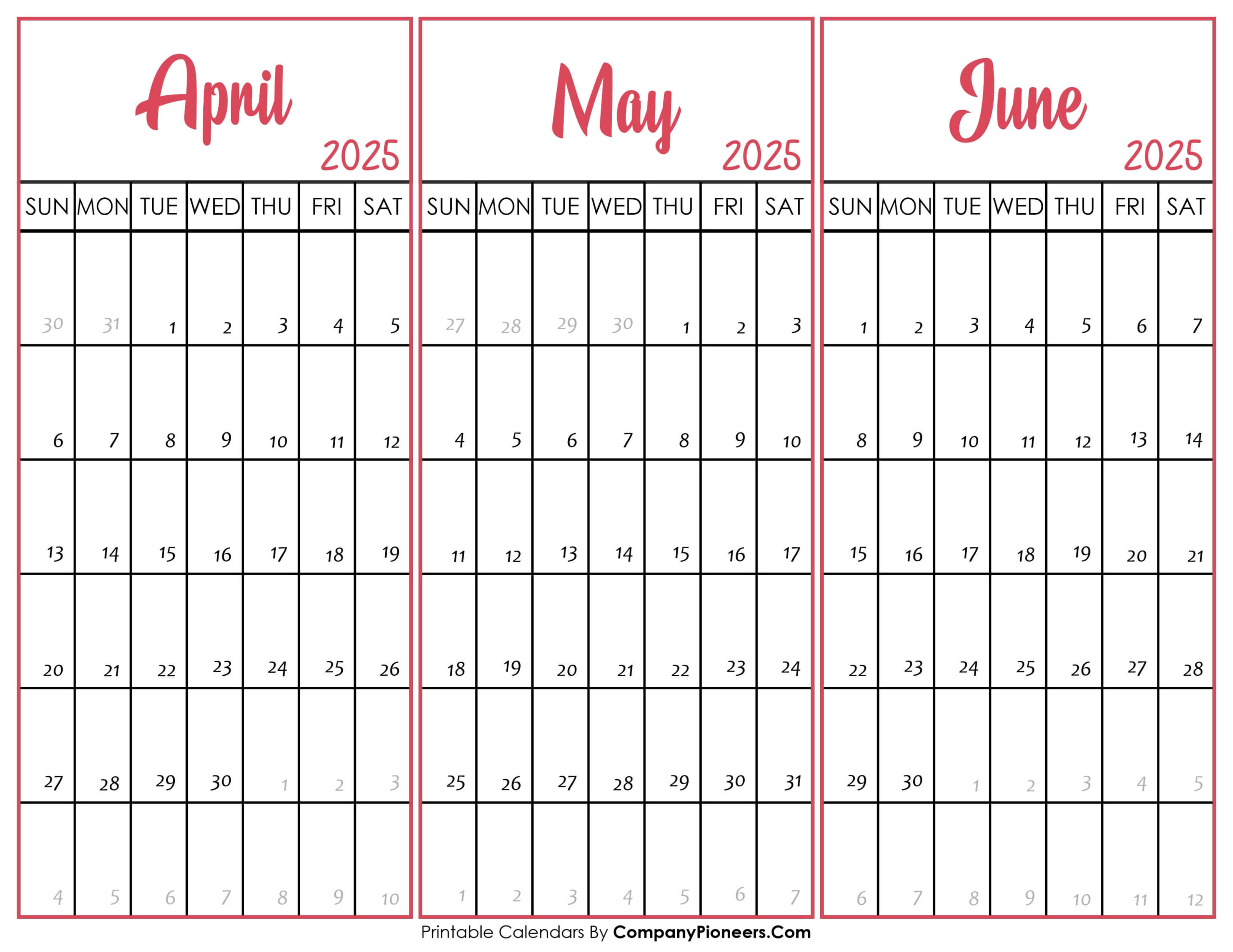 April May June 2025 Calendar Printable - Template intended for 2025 Calendar April May June