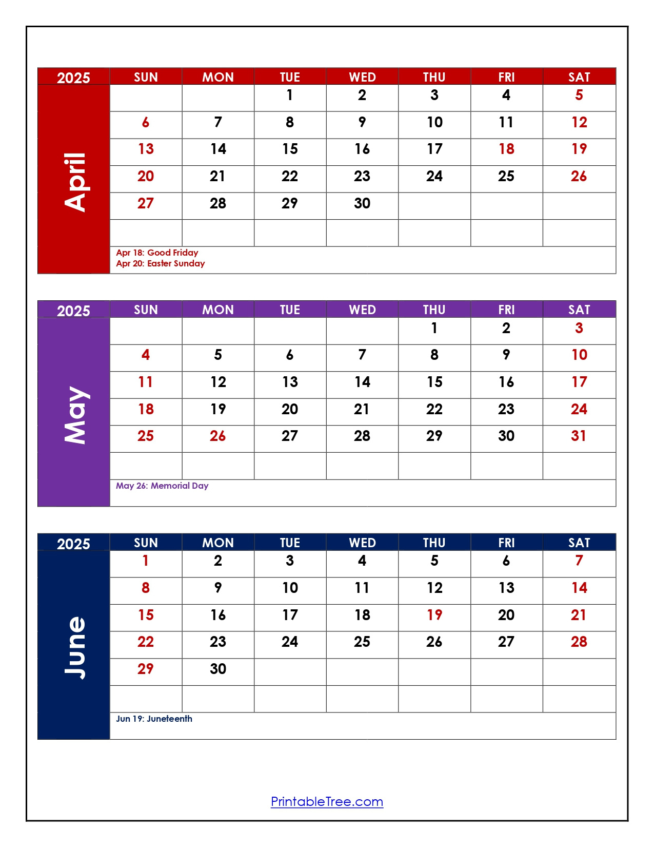 April To June 2025 Calendar Printable Pdf | Three Months Calendar for 2025 Calendar April May June