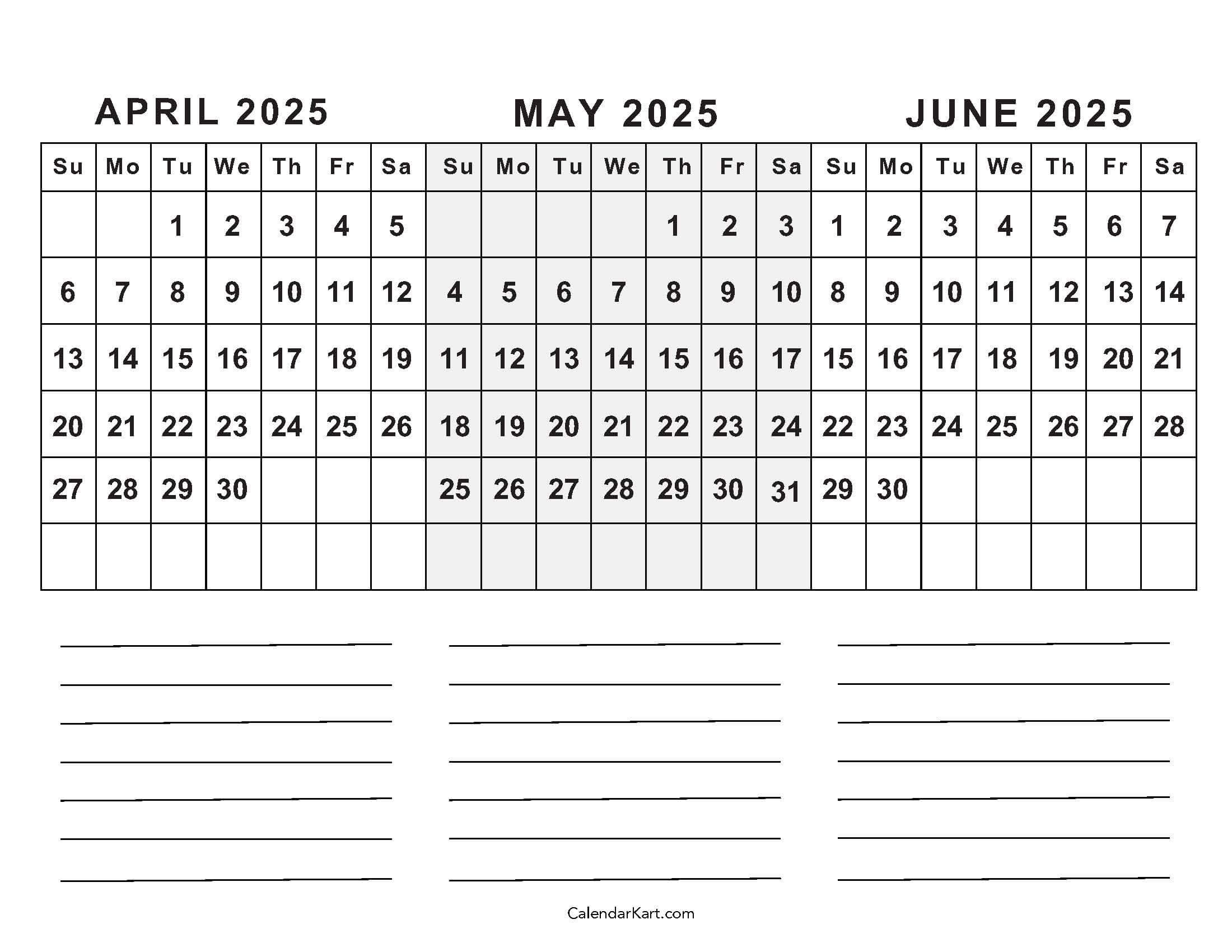 April To June 2025 Calendars (Q2): Free Printables pertaining to April May And June Calendar 2025