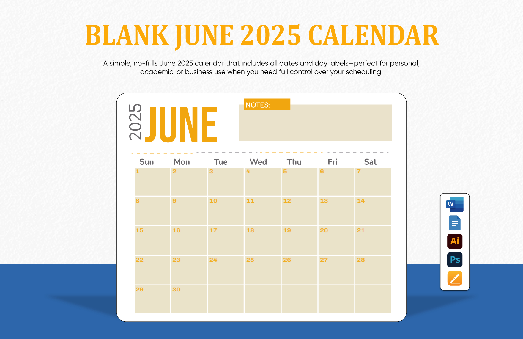 Blank June 2025 Calendar Template In Psd, Illustrator, Word, Apple intended for Google Calendar - June 2025
