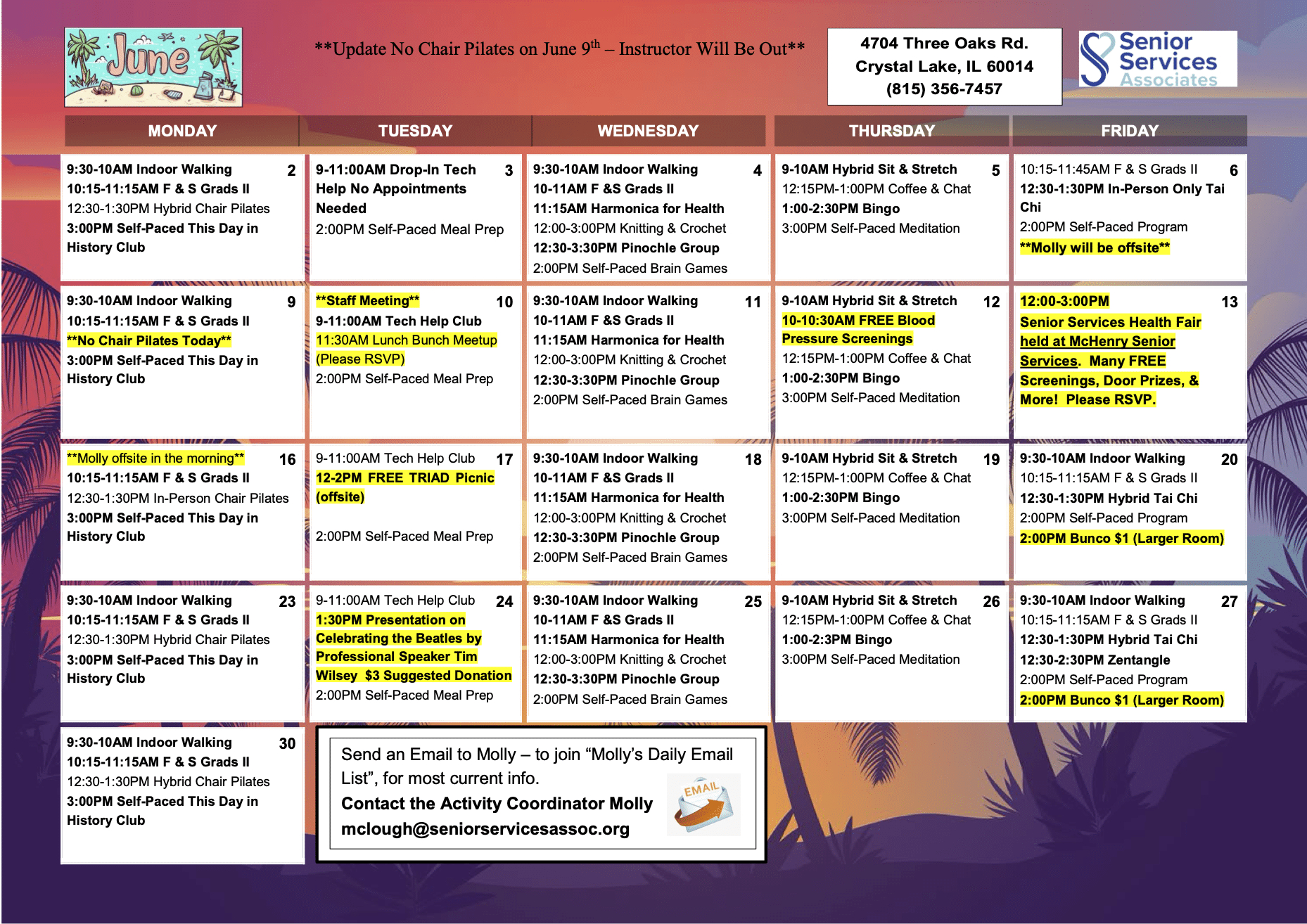 Crystal Lake Events - Senior Services Associates, Inc. in June Activity Calendar For Seniors 2025