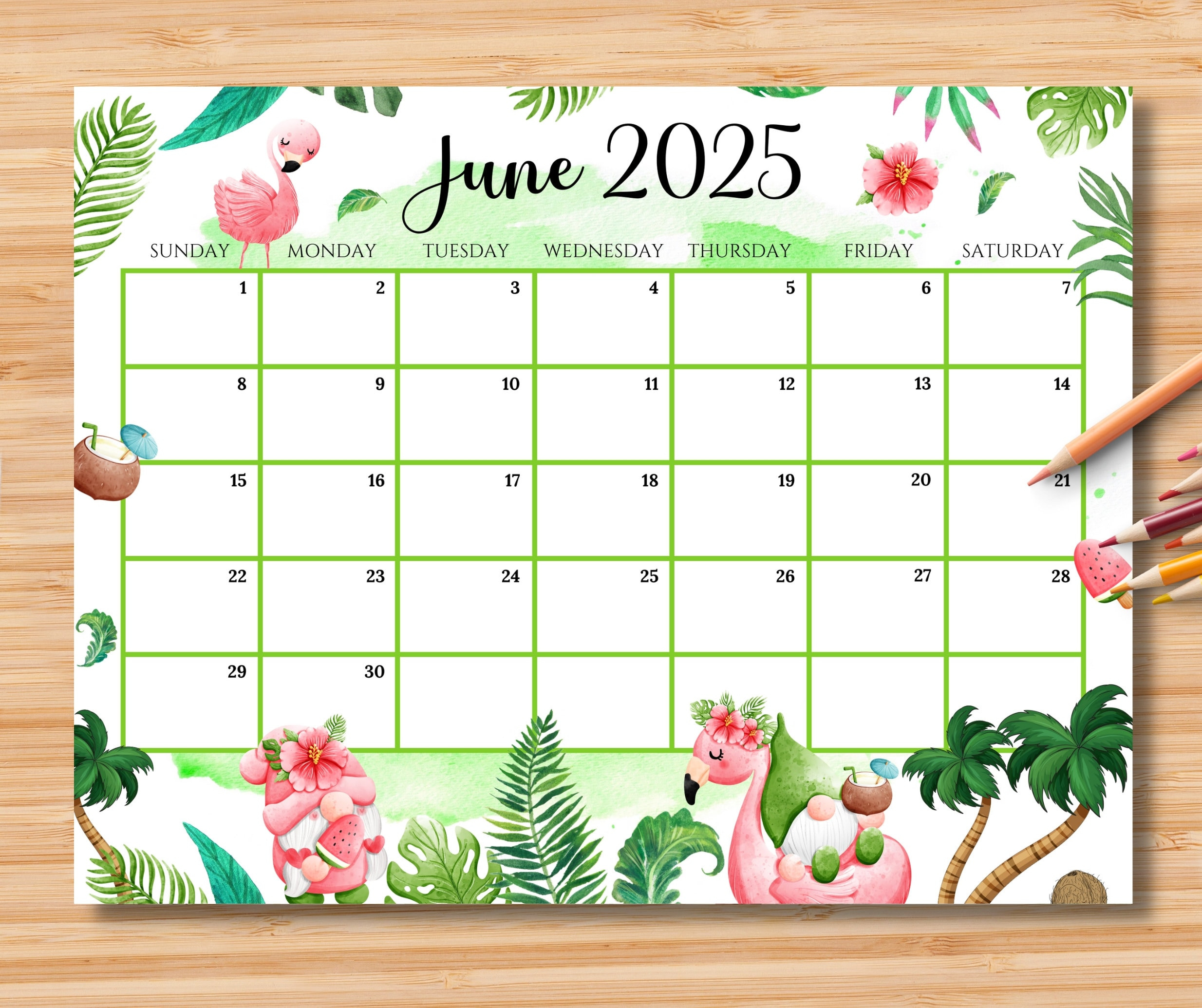 Editable June 2025 Calendar, Joyful Summer With Cute Gnomes inside June 2025 Calendar Colorful