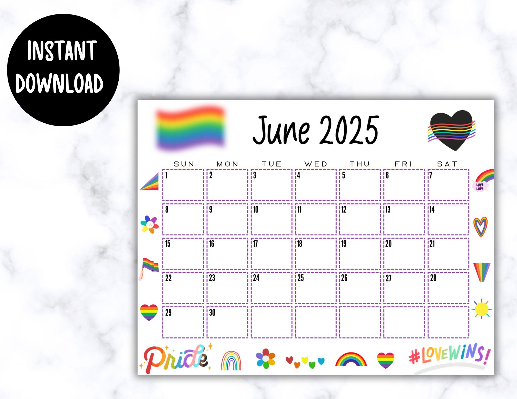 Editierbarer Kalender Juni 2025 | Lgbtq+ Monatsplaner | Printable throughout June Pride Month Calendar 2025