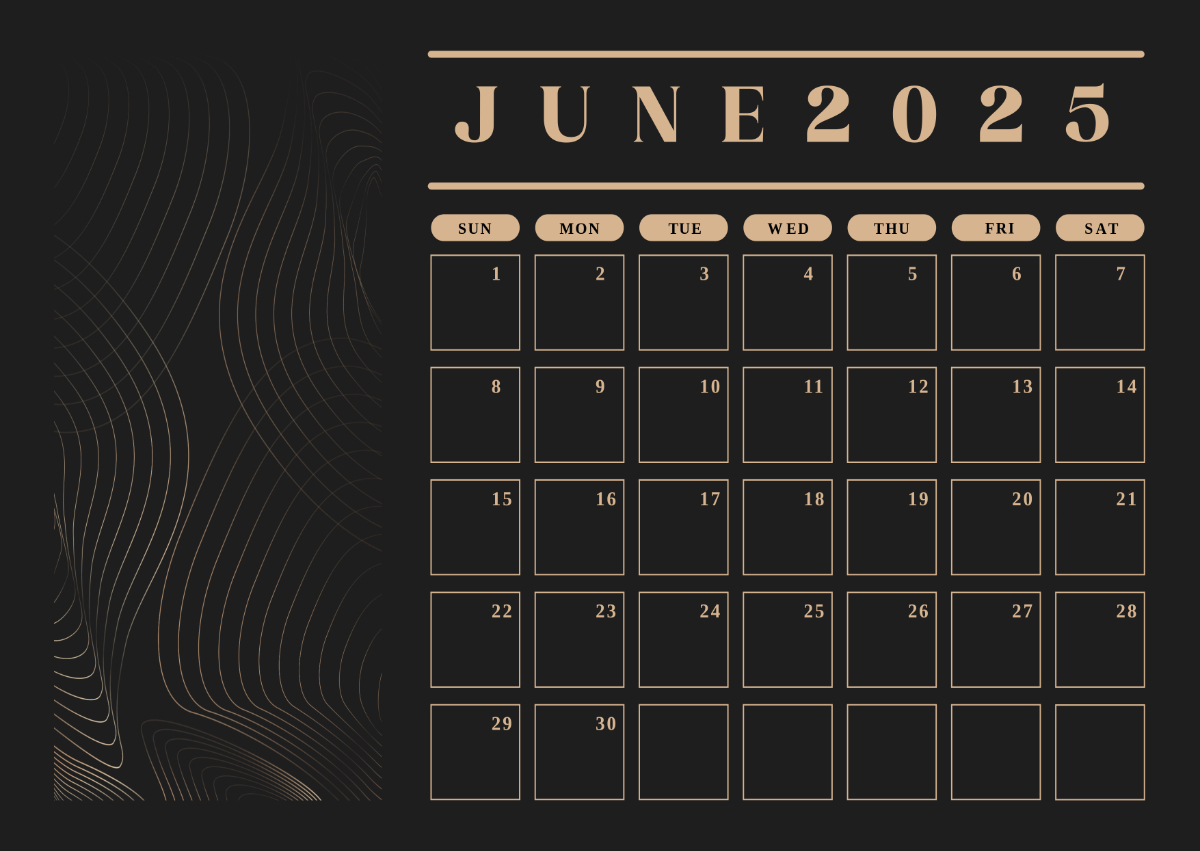 Free Aesthetic June 2025 Calendar Template To Edit Online inside June 2025 Calendar Black Background
