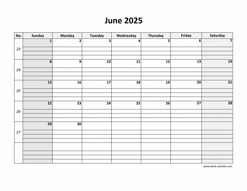 Free Download Printable June 2025 Calendar, Large Box Grid, Space for June 2025 Calendar with Lines