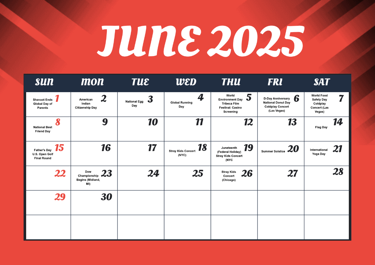 Free June 2025 Calendar Events Template To Edit Online with regard to Show June 2025 Calendar