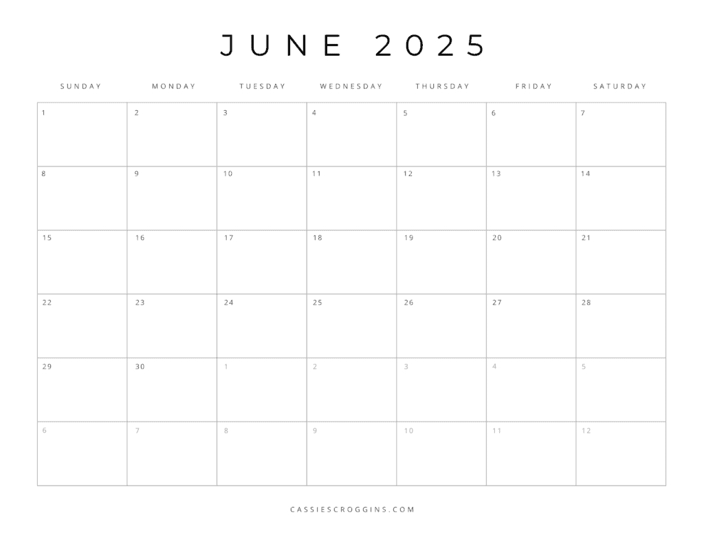 Free Printable 2025 Blank Calendar Templates (All 12 Months) inside June Blank Calendar To Print 2025