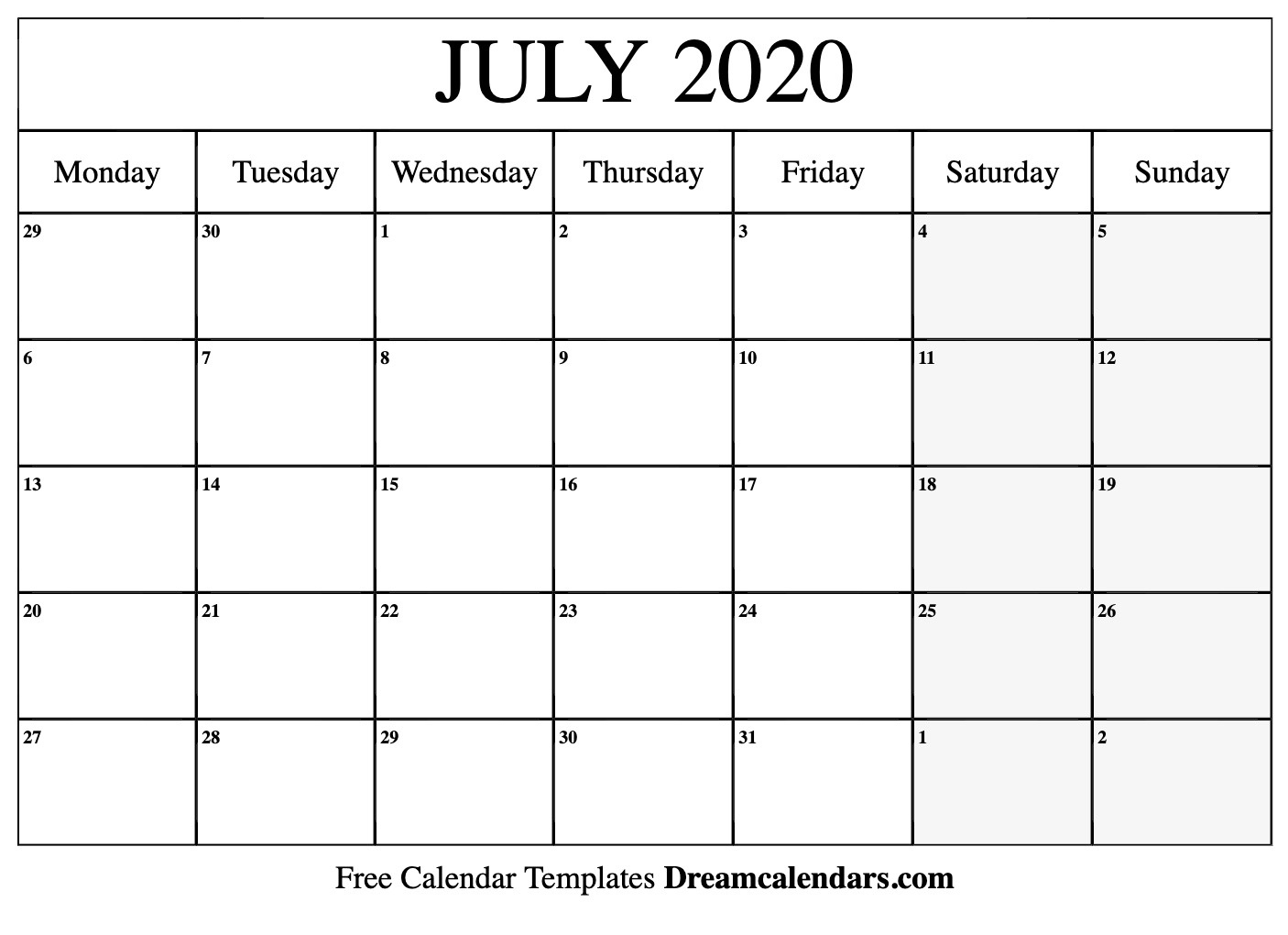 July 2020 Calendar - Free Printable With Holidays And Observances with Free Printable Calendar July 202
