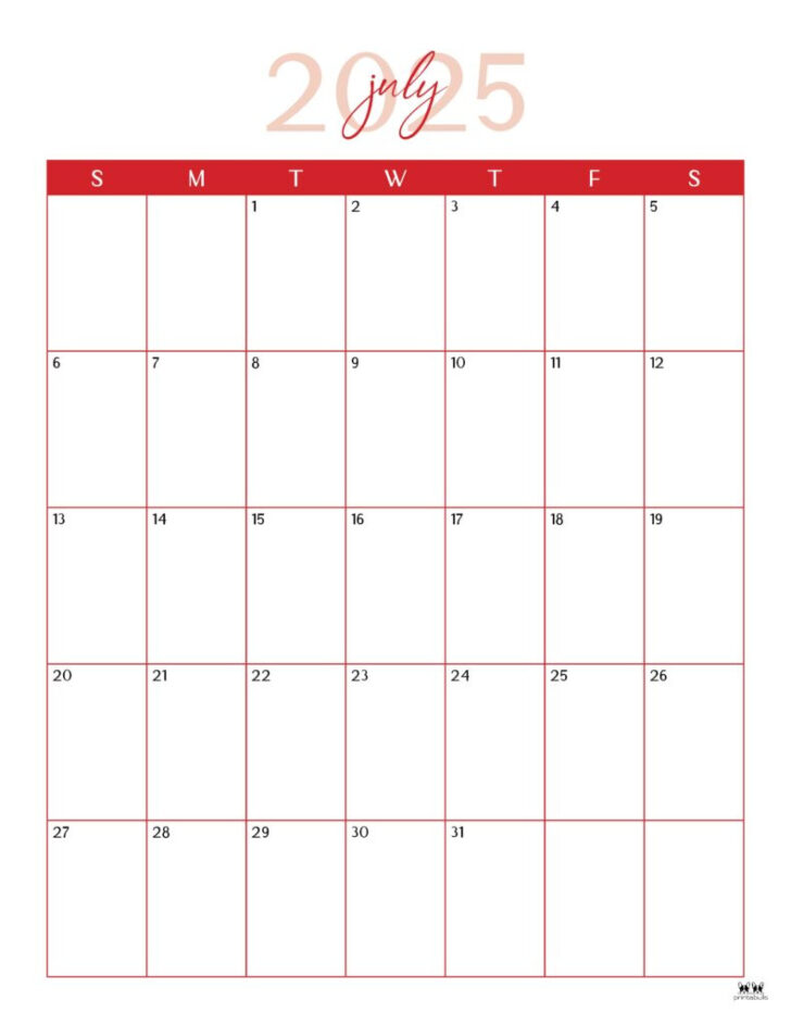 Free Printable Calendar July 202
