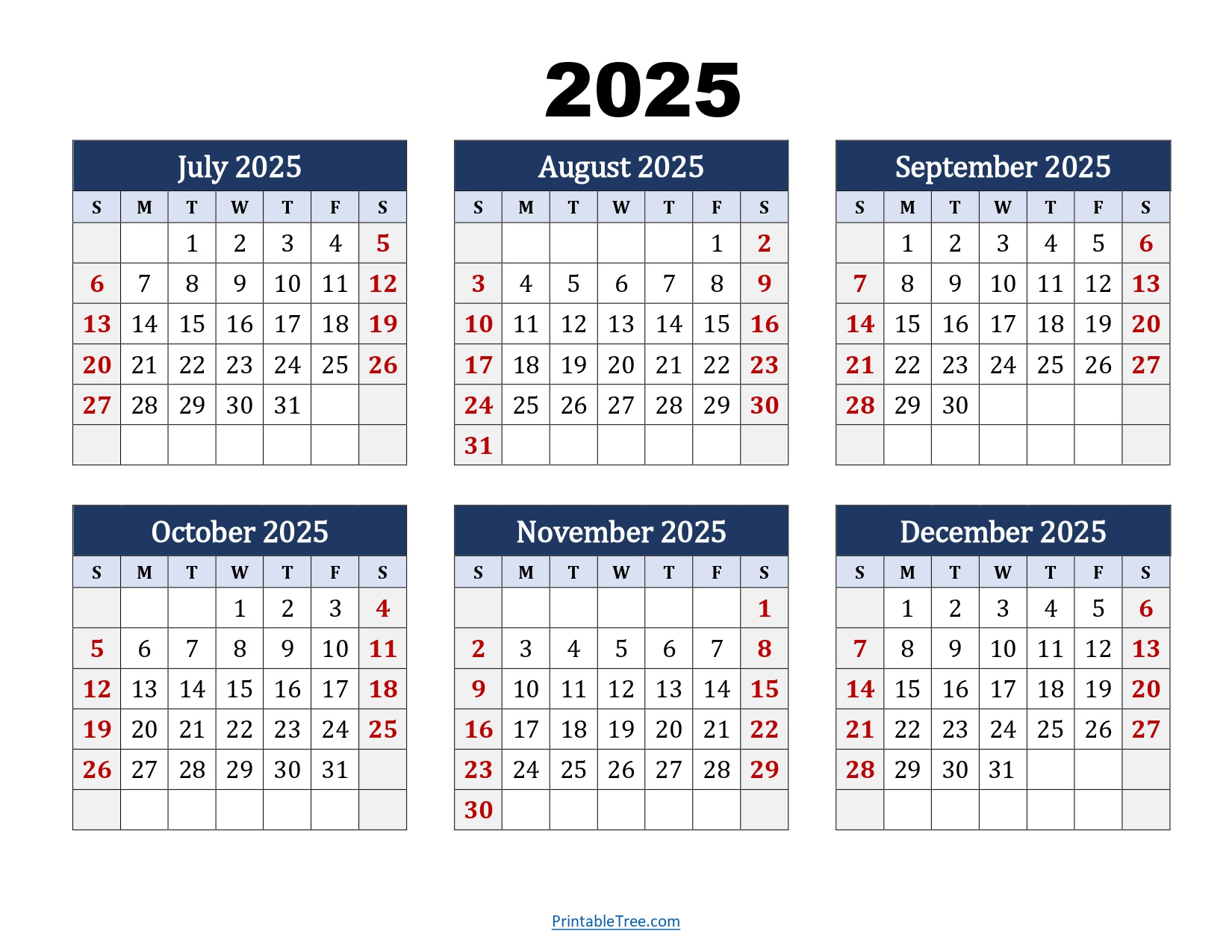 July To December 2025 Calendar Printable Pdf | Six Months Calendar pertaining to June 2025 To December 2025 Calendar