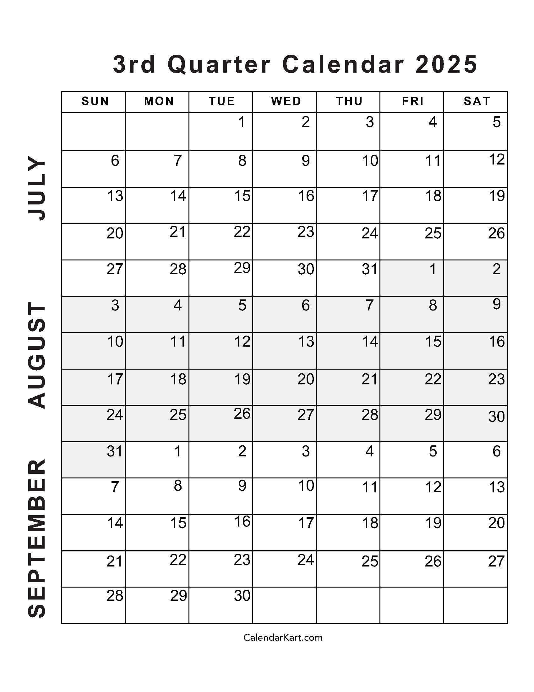 July To September 2025 Calendar (Q3) - Calendarkart intended for June July August September 2025 Calendar