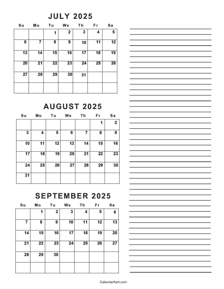 June – September 2025 Calendar