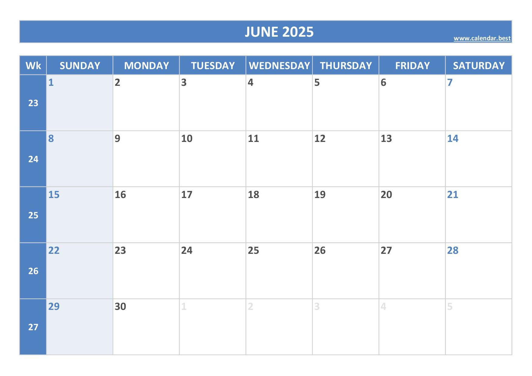 June 2025 Calendar -Calendar.best in June National Day Calendar 2025