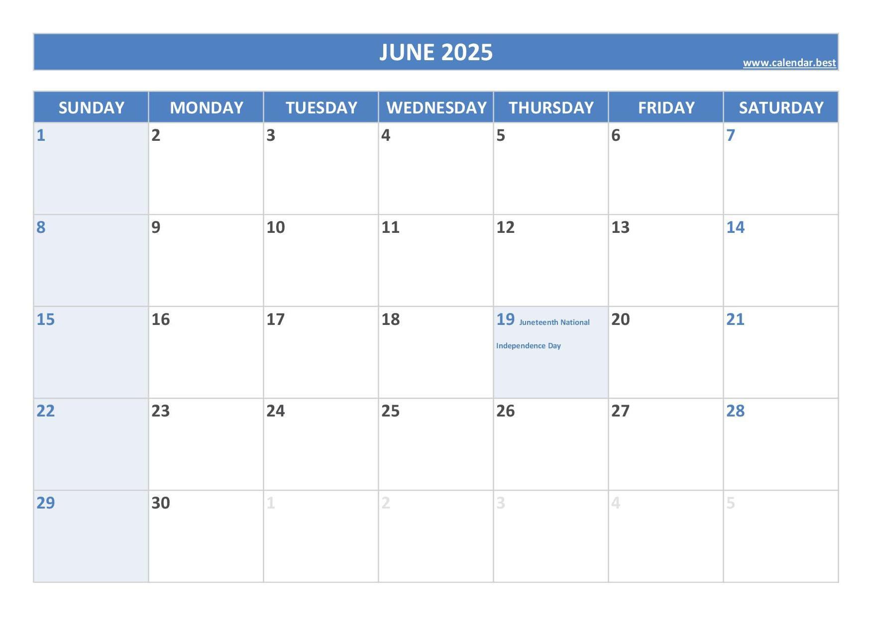 June 2025 Calendar -Calendar.best inside June Calendar 2025 Holidays