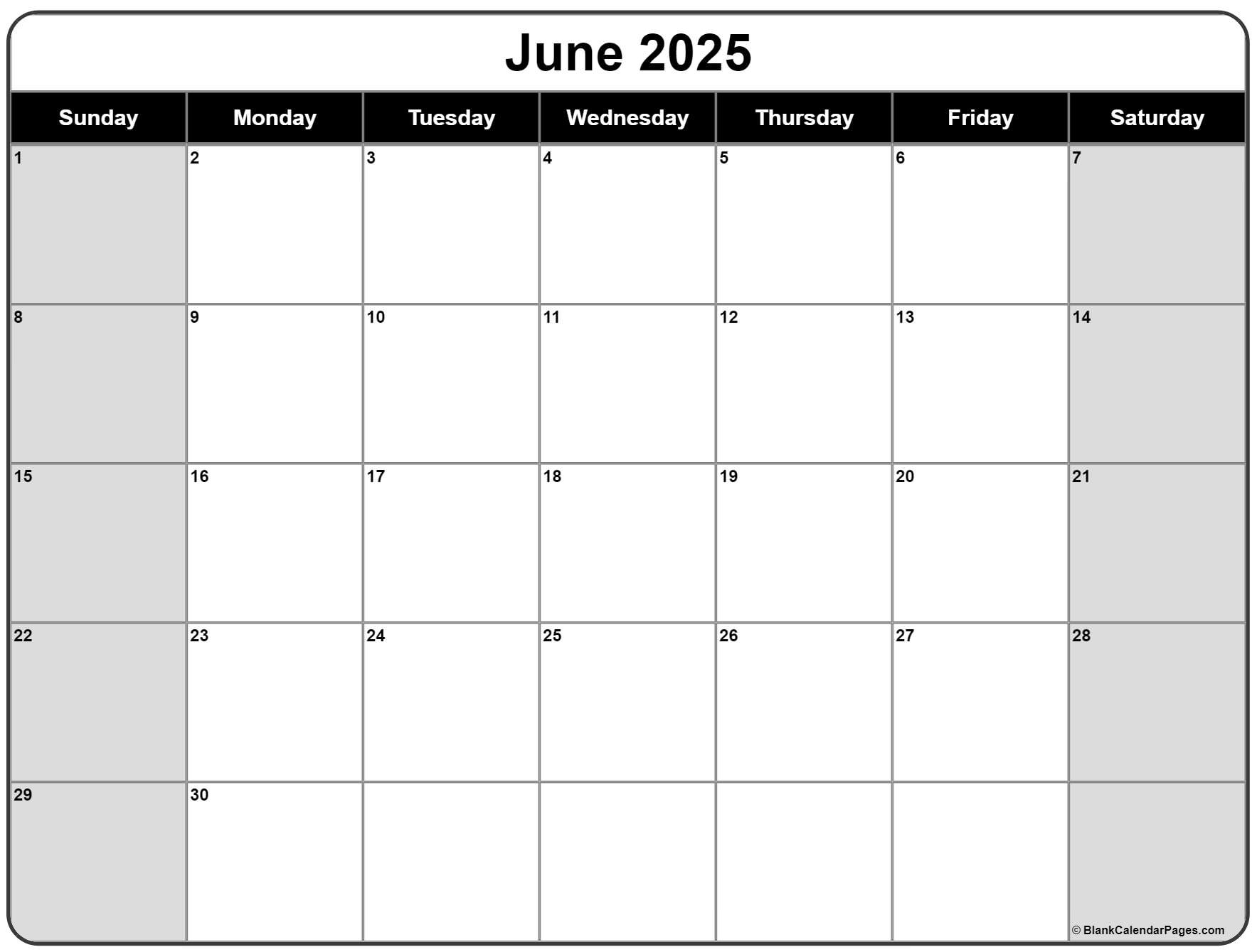 June 2025 Calendar | Free Printable Calendars pertaining to Blank June Calendar 2025
