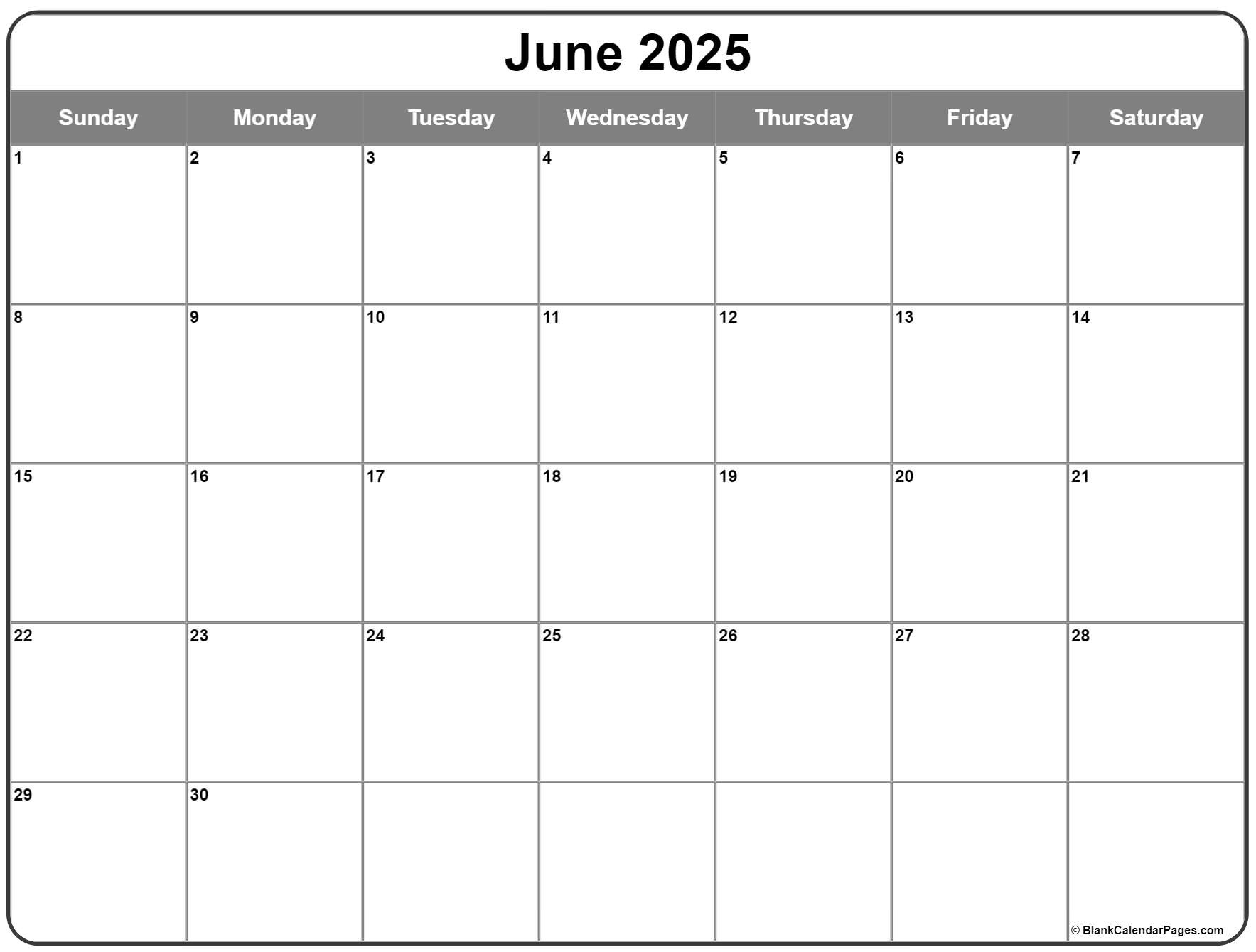June 2025 Calendar | Free Printable Calendars with June 2025 Calendar Page