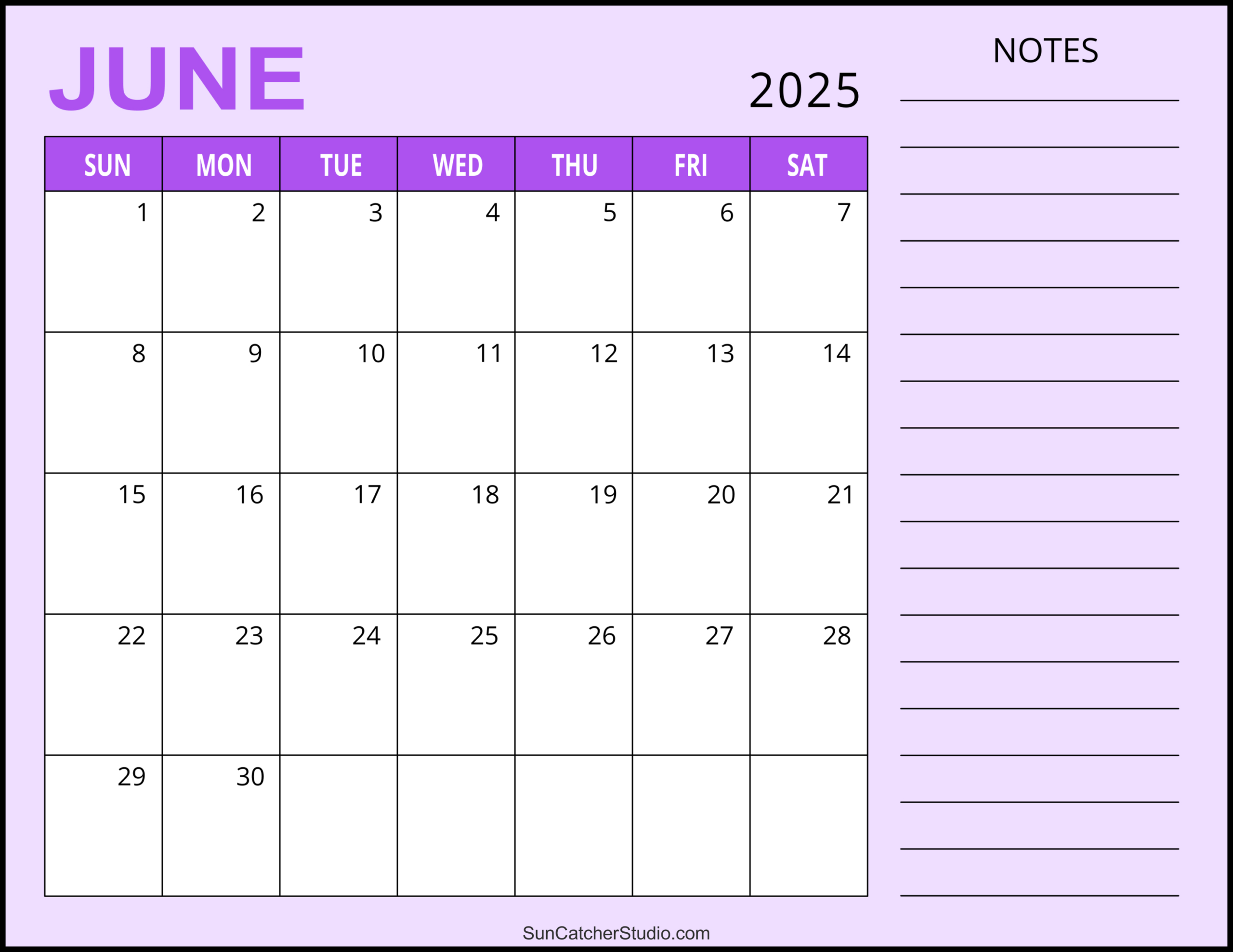 June 2025 Calendar (Free Printable) – Free Printables, Monograms within June 2025 Calendar With Notes