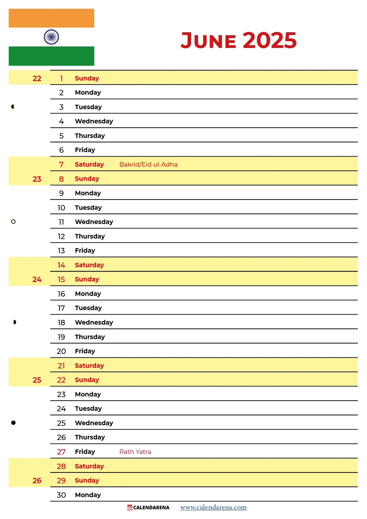 June 2025 Calendar India inside National Days in June 2025 Calendar