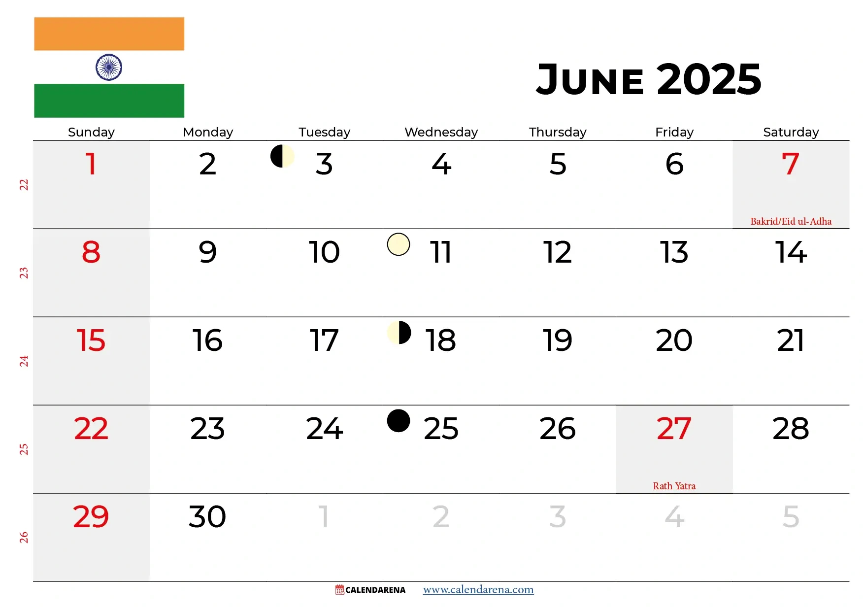 June 2025 Calendar India throughout June Calendar 2025 With Holidays