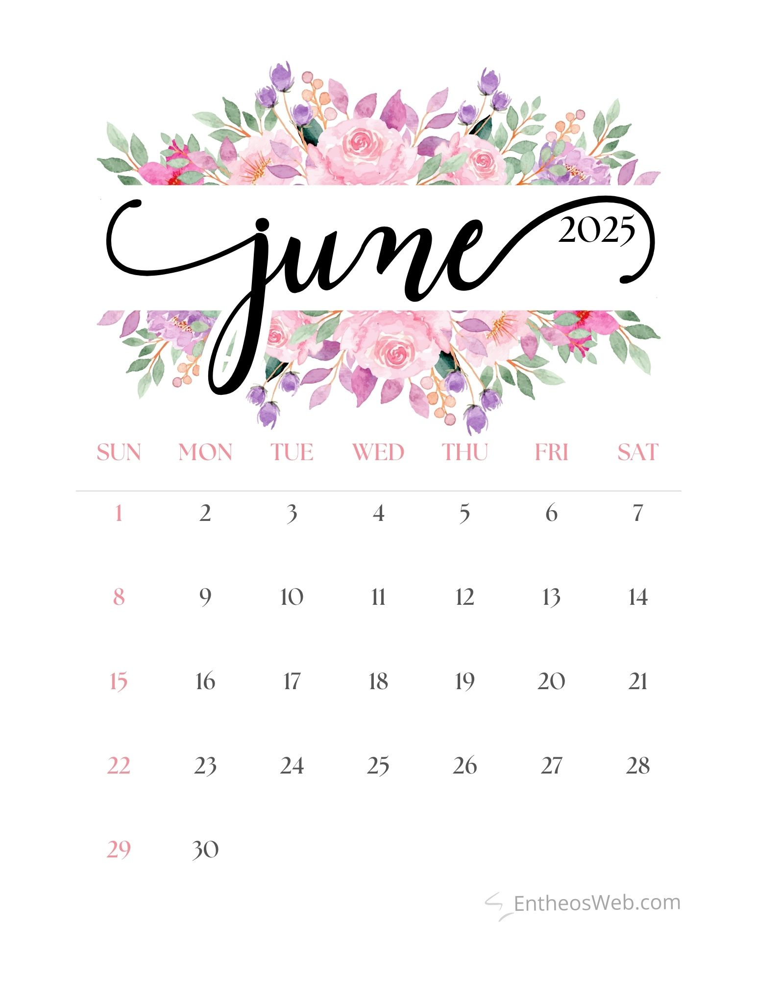 June 2025 Calendar Printables | Entheosweb regarding June Themes For Calendar 2025