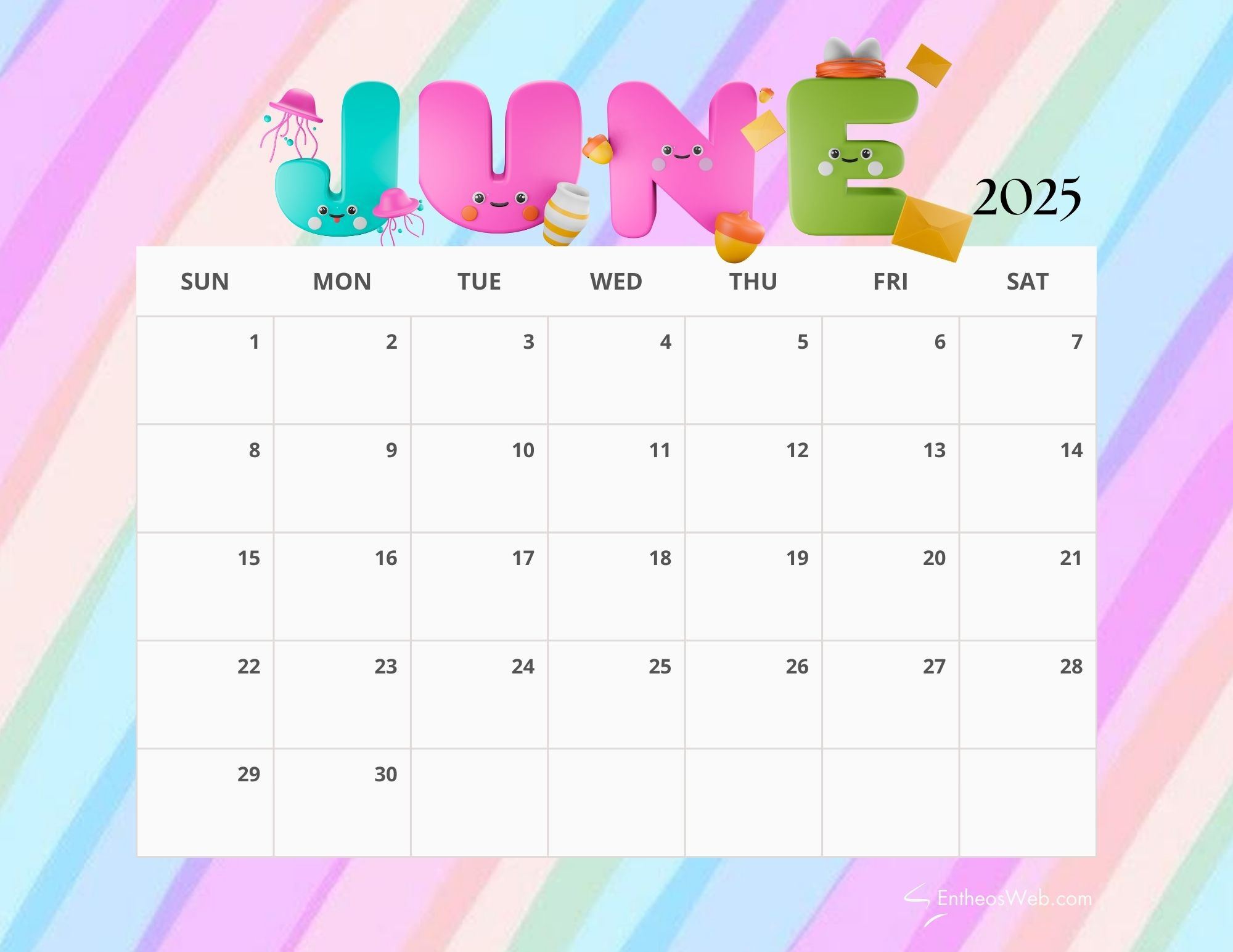 June 2025 Calendar Printables | Entheosweb with Cute June Calendar 2025