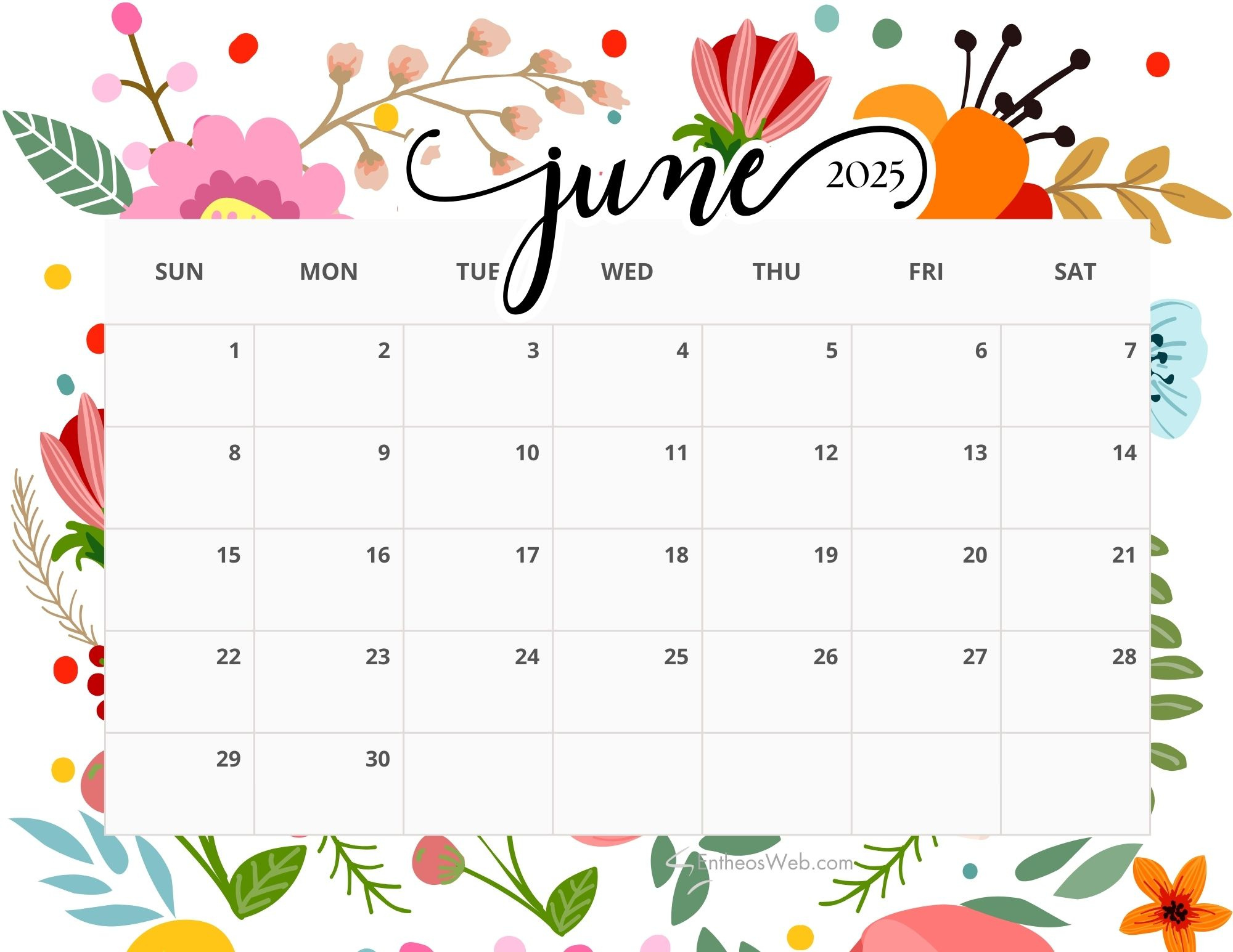 June 2025 Calendar Printables | Entheosweb with regard to Free June 2025 Calendar