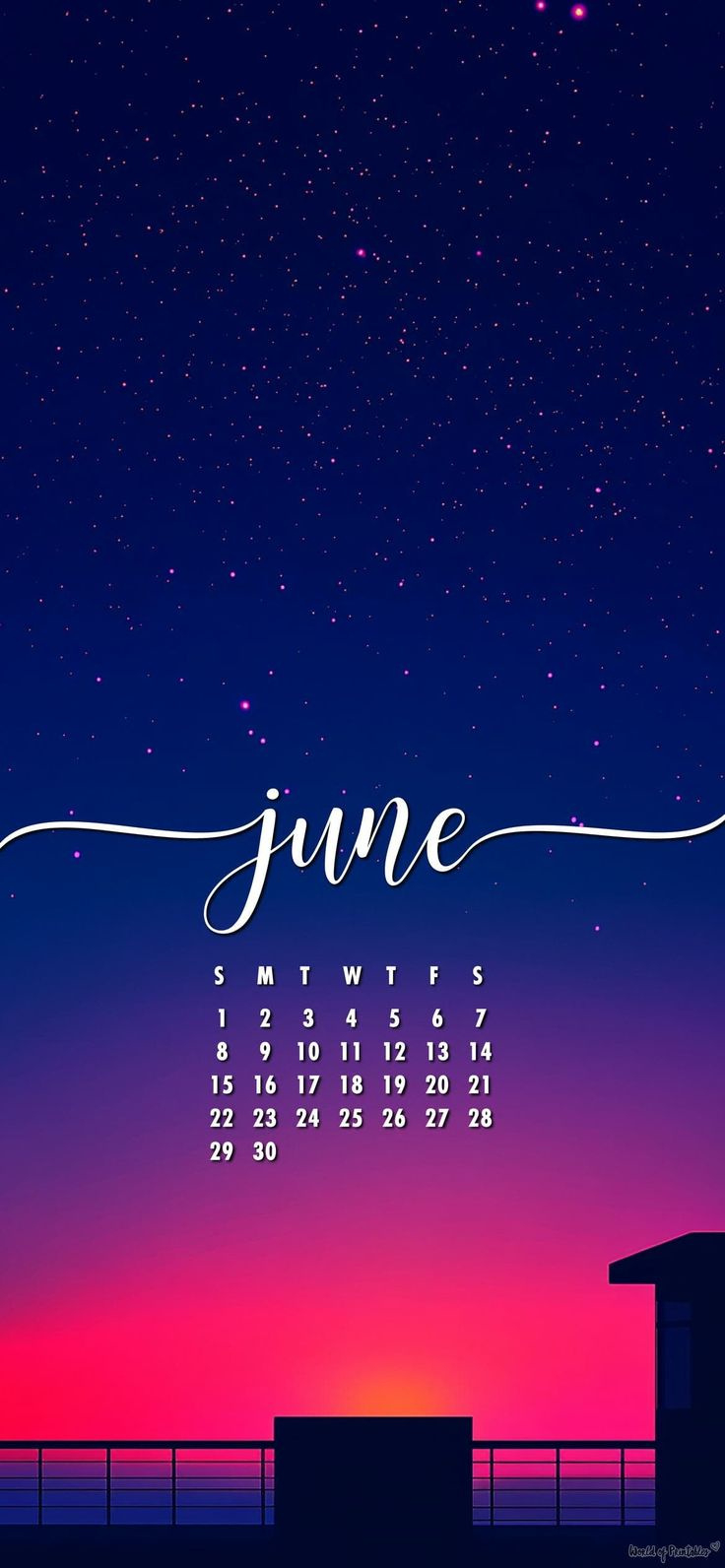 June 2025 Calendar Wallpaper With Night Sky &amp;amp; Sunset Gradient within June 2025 Calendar Black Background