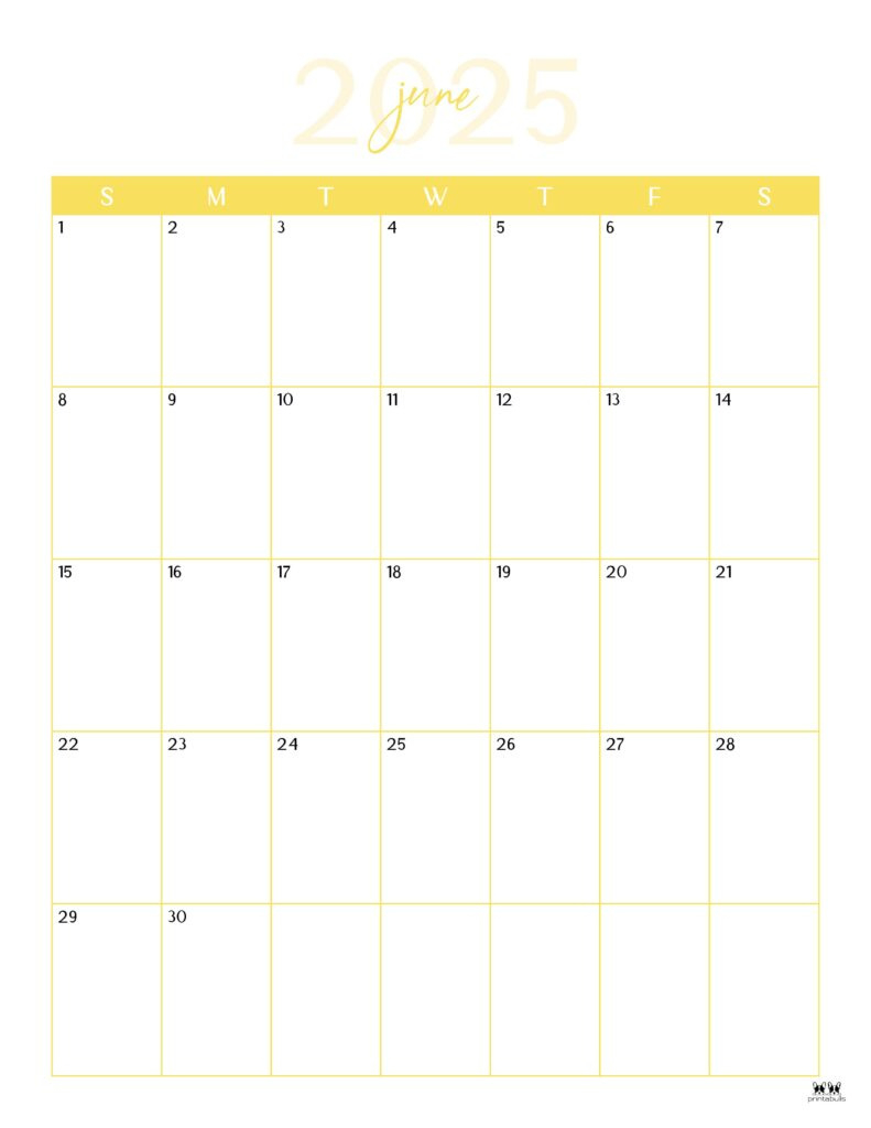 June 2025 Calendars - 107 Free Printables | Printabulls in Blank June Calendar 2025 to Print