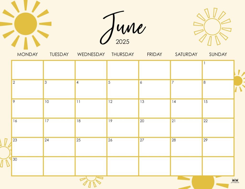 June 2025 Calendars - 107 Free Printables | Printabulls inside June 2025 Calendar with Lines Printable