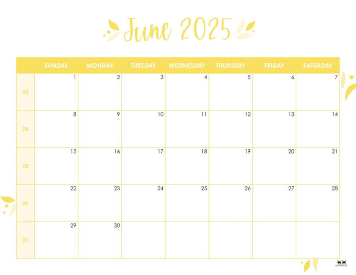 June Monthly Printable Calendar 2025