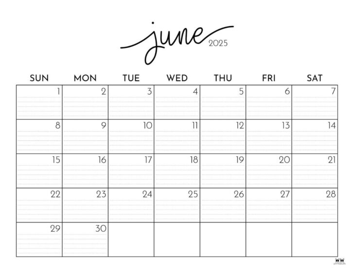 June Printable Free Calendar 2025