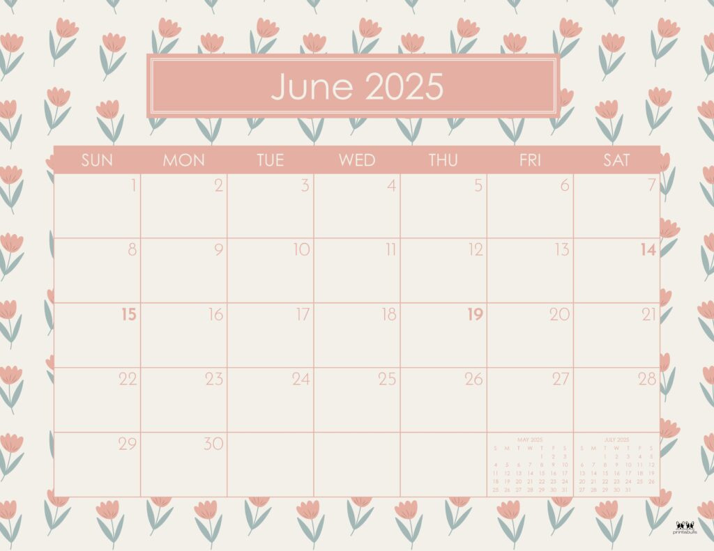 June 2025 Calendars - 107 Free Printables | Printabulls within Cute June Calendar 2025 Printable