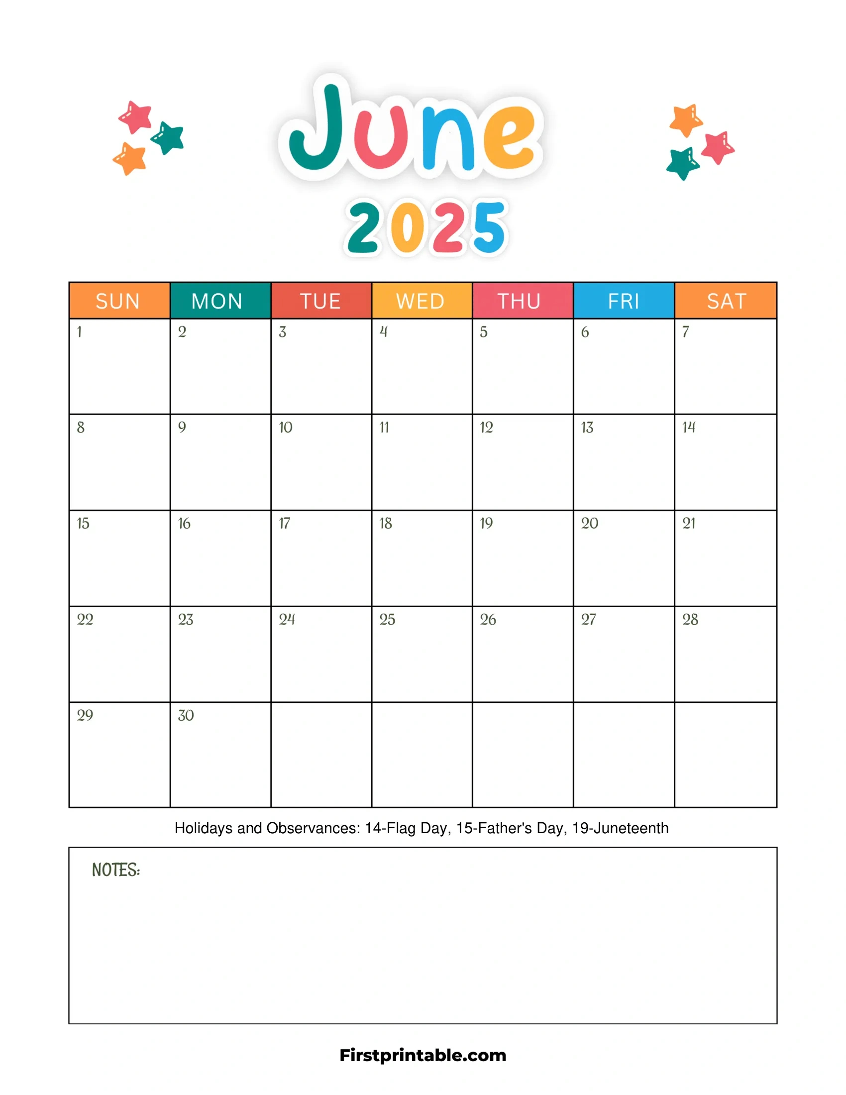 June 2025 Calendars - Free Printable &amp;amp; Fillable regarding June 2025 Calendar with Lines Printable