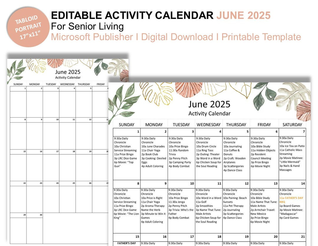 June 2025 Editable Monthly Activities Calendar For Senior Living intended for June Activity Calendar For Seniors 2025