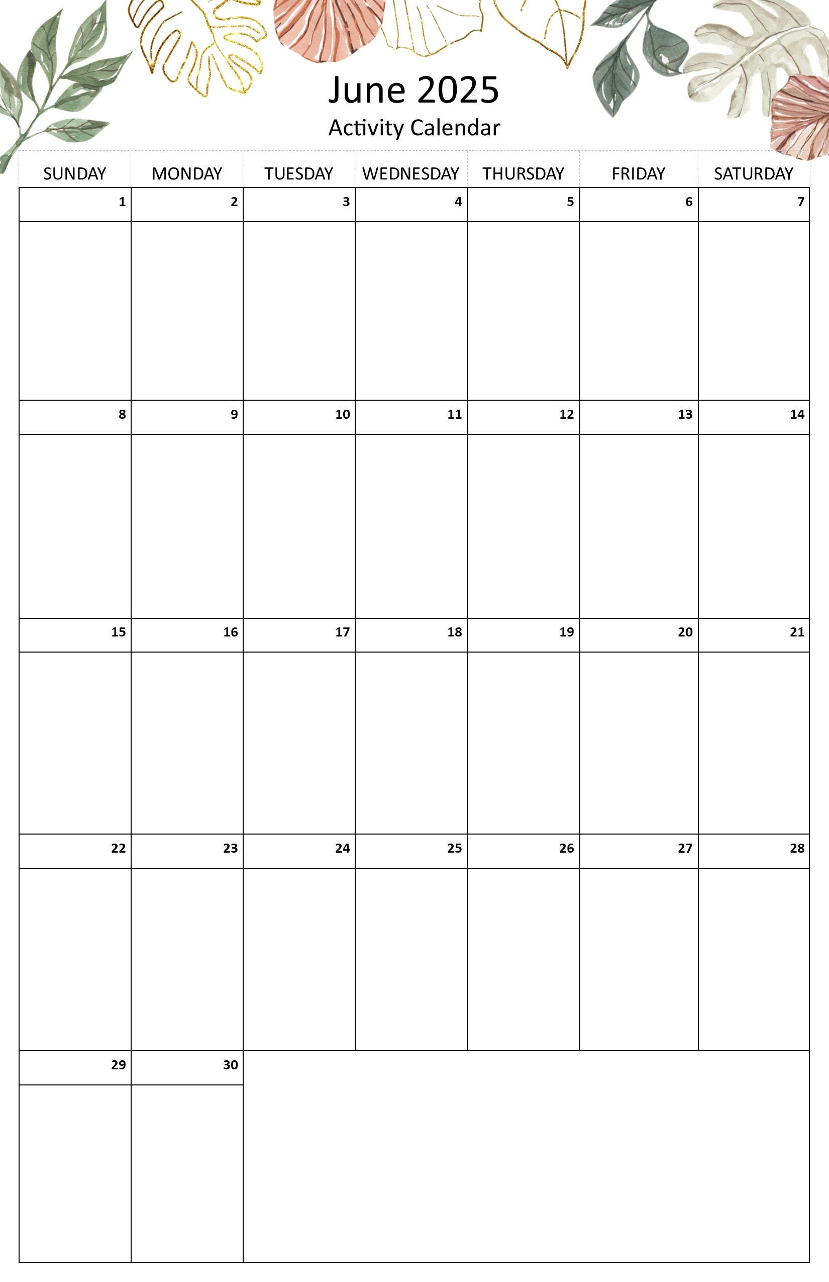 June 2025 Editable Monthly Activities Calendar For Senior Living pertaining to June Activity Calendar For Seniors 2025