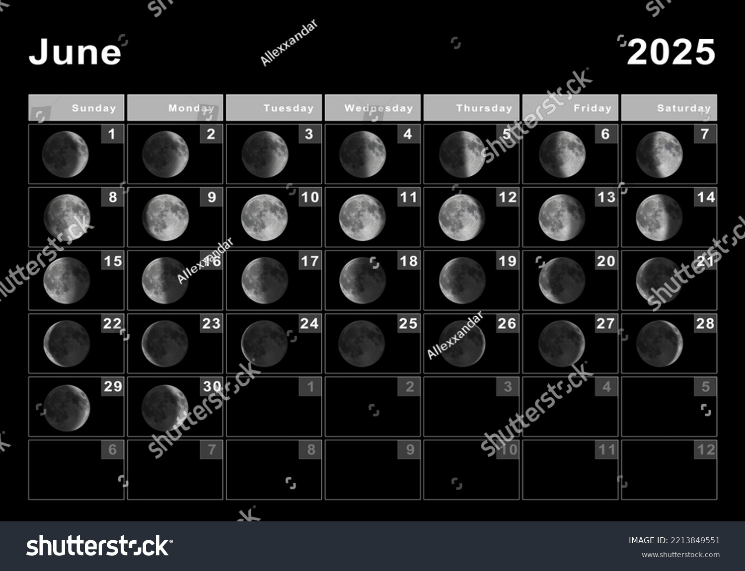June 2025 Lunar Calendar Moon Cycles Stock Illustration 2213849551 intended for Full Moon Calendar For June 2025
