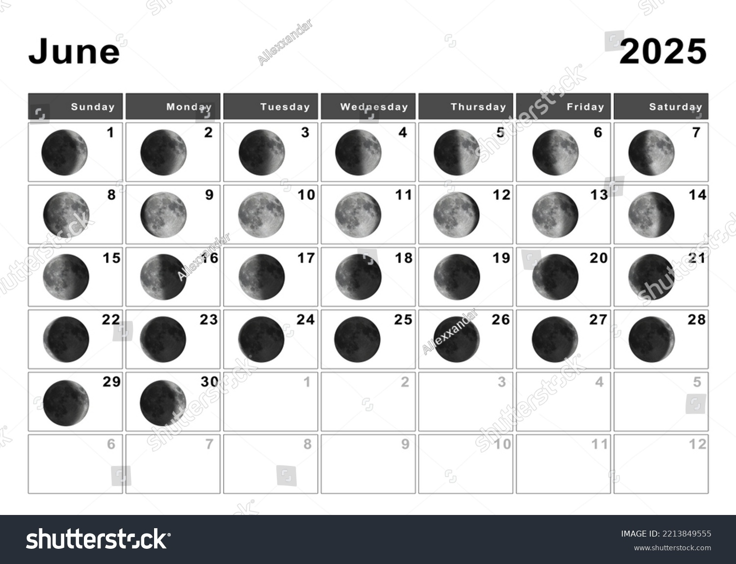 June 2025 Lunar Calendar Moon Cycles Stock Illustration 2213849555 regarding Full Moon Calendar For June 2025