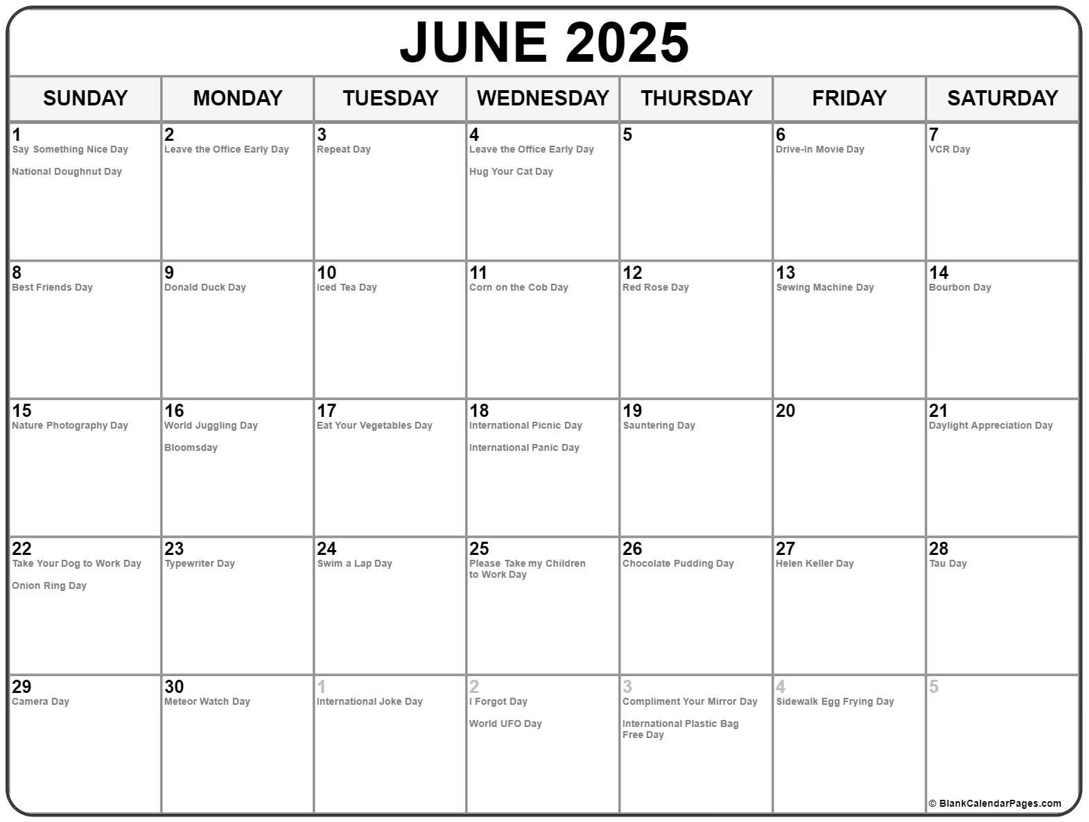 June 2025 With Holidays Calendar in National Days in June 2025 Calendar