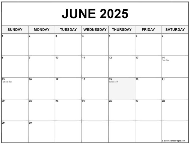 June Calendar with Holidays 2025