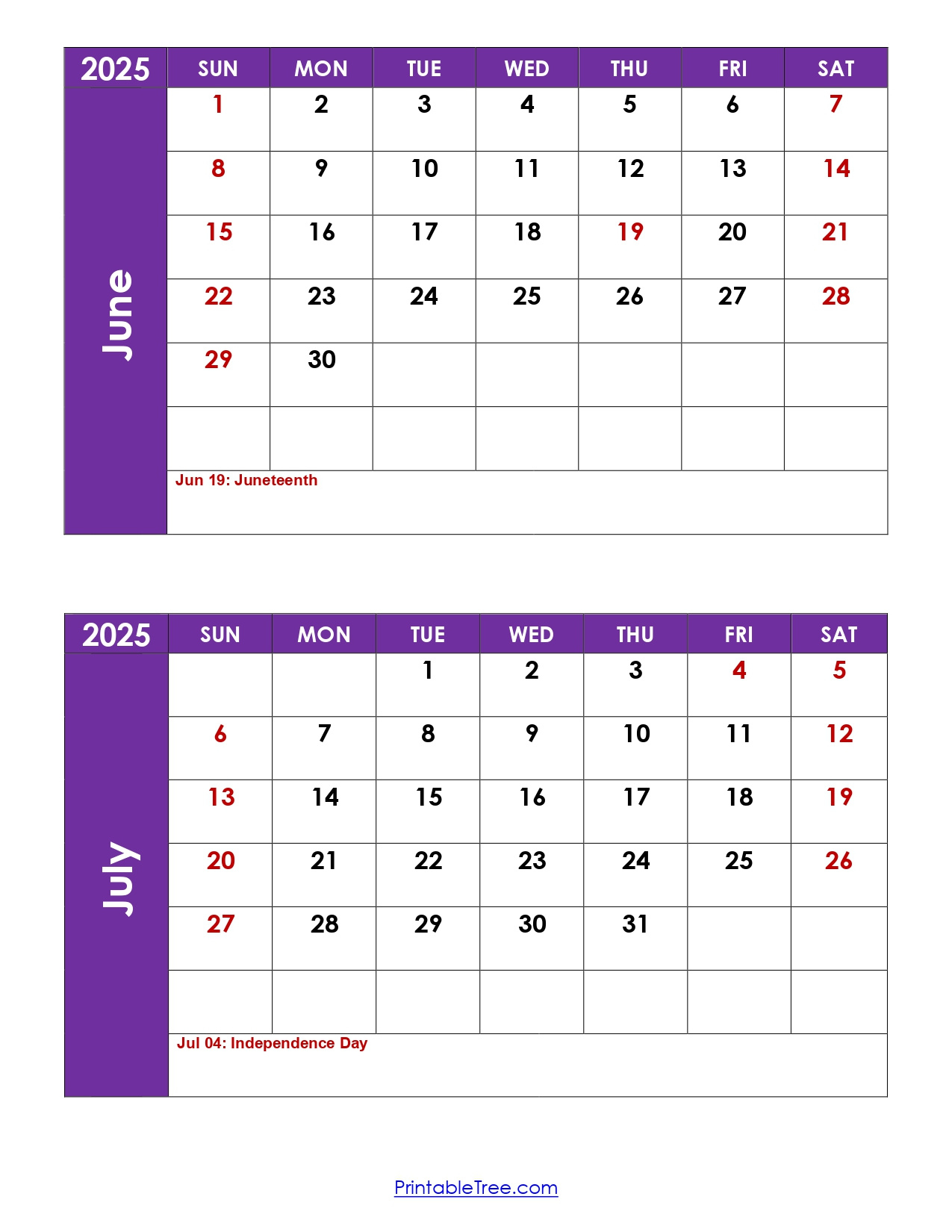 June And July 2025 Calendar Printable Pdf | Two Months Calendar inside Calendar 2025 June and July