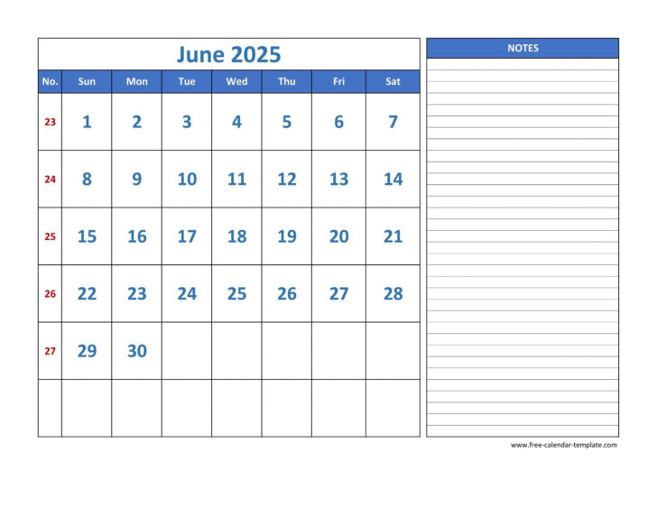 June Calendar 2025 with Lines