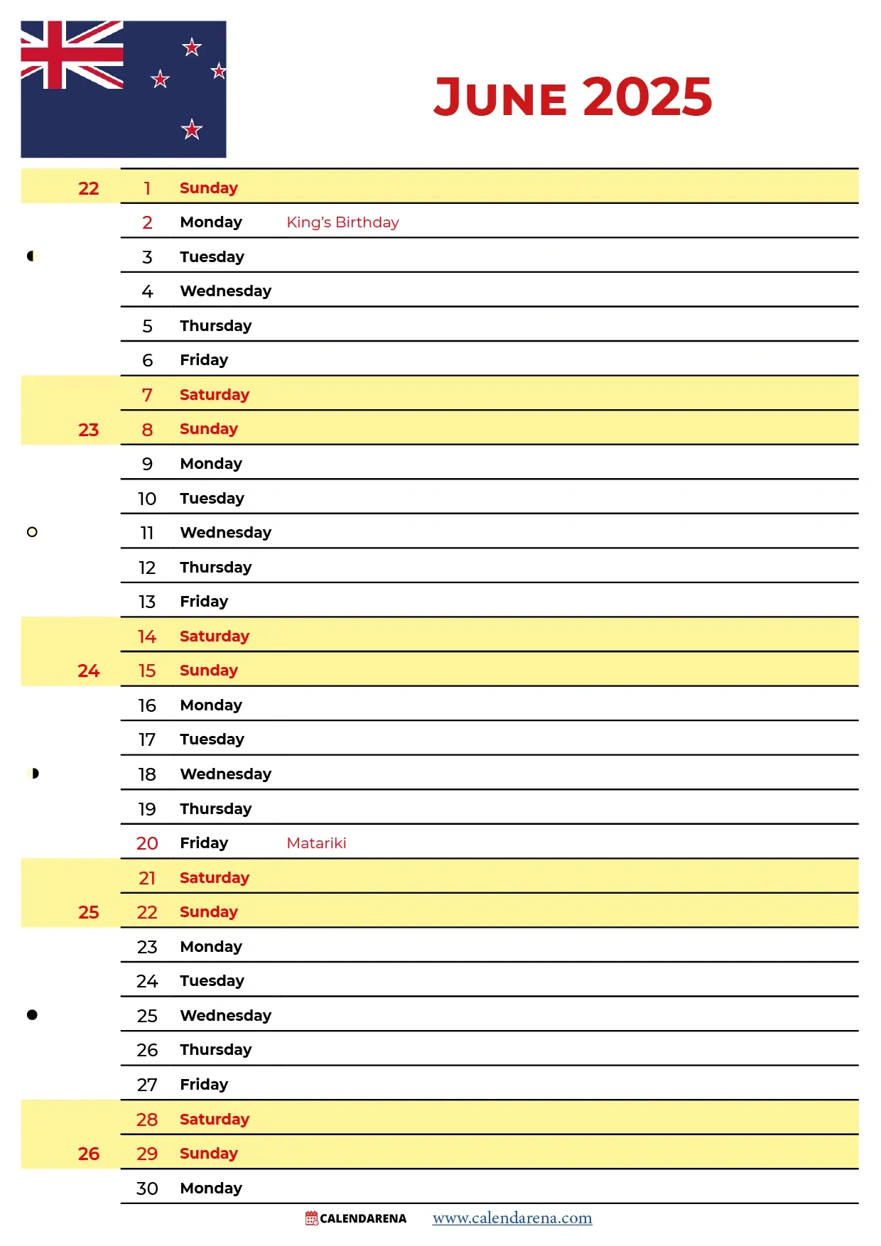 June Calendar 2025 Nz With Holidays within June 2025 Holiday Calendar