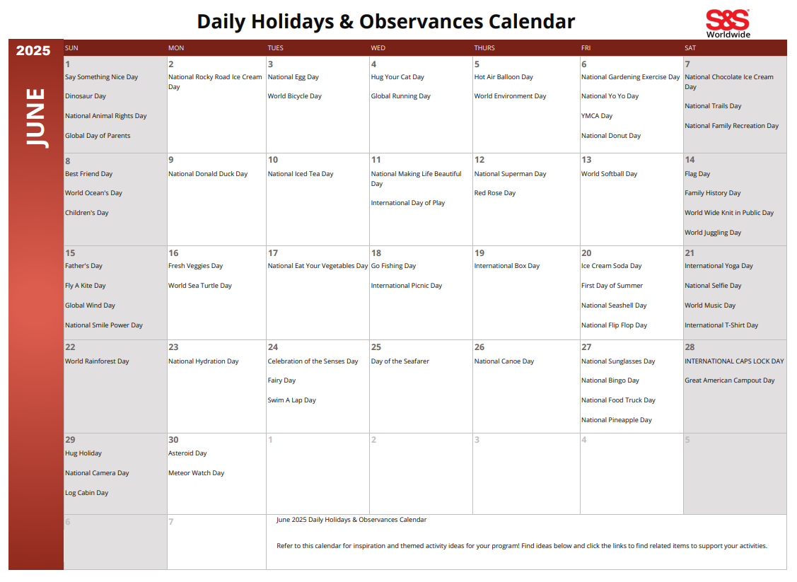 June Daily Holidays &amp;amp; Observances Printable Calendar - S&amp;amp;S Blog regarding Printable June Calendar With Holidays