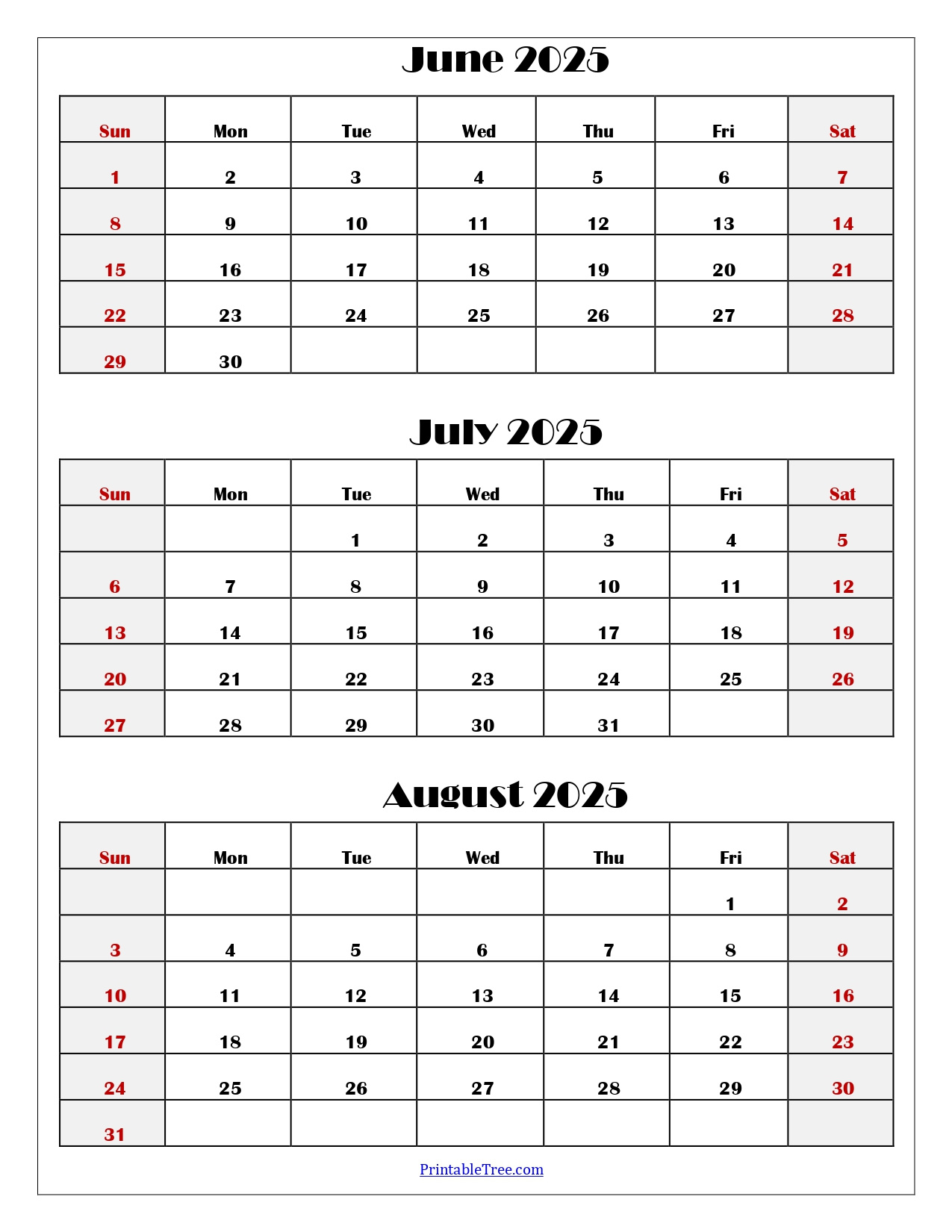 June To August 2025 Calendar Printable Pdf | Three Months Calendar throughout June Through August 2025 Calendar