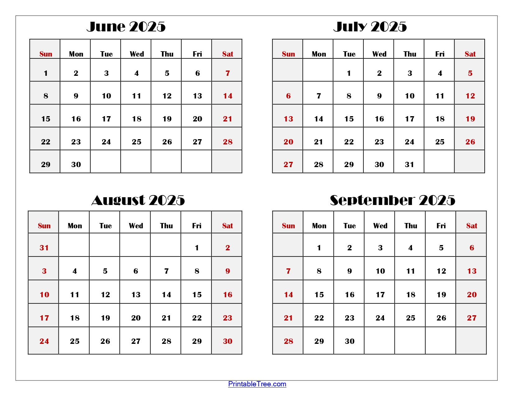 June To September 2025 Calendar Printable Pdf | Four Months Calendar pertaining to June July August September Calendar 2025