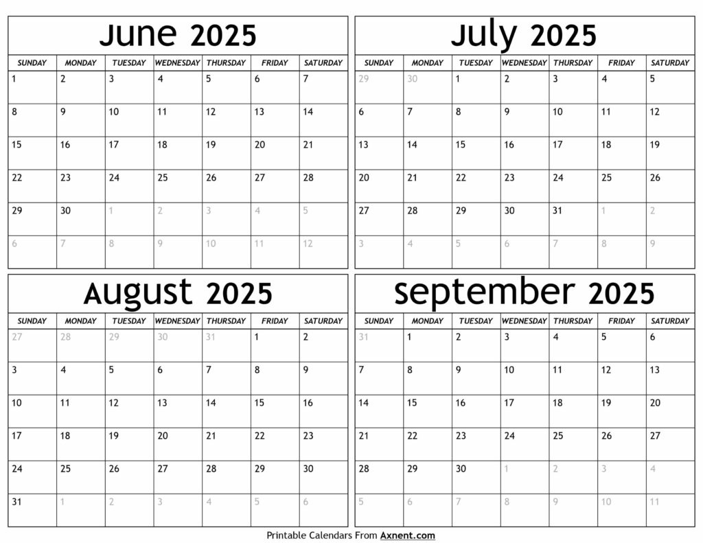 June To September 2025 Calendar Templates - Four Months in June - September 2025 Calendar