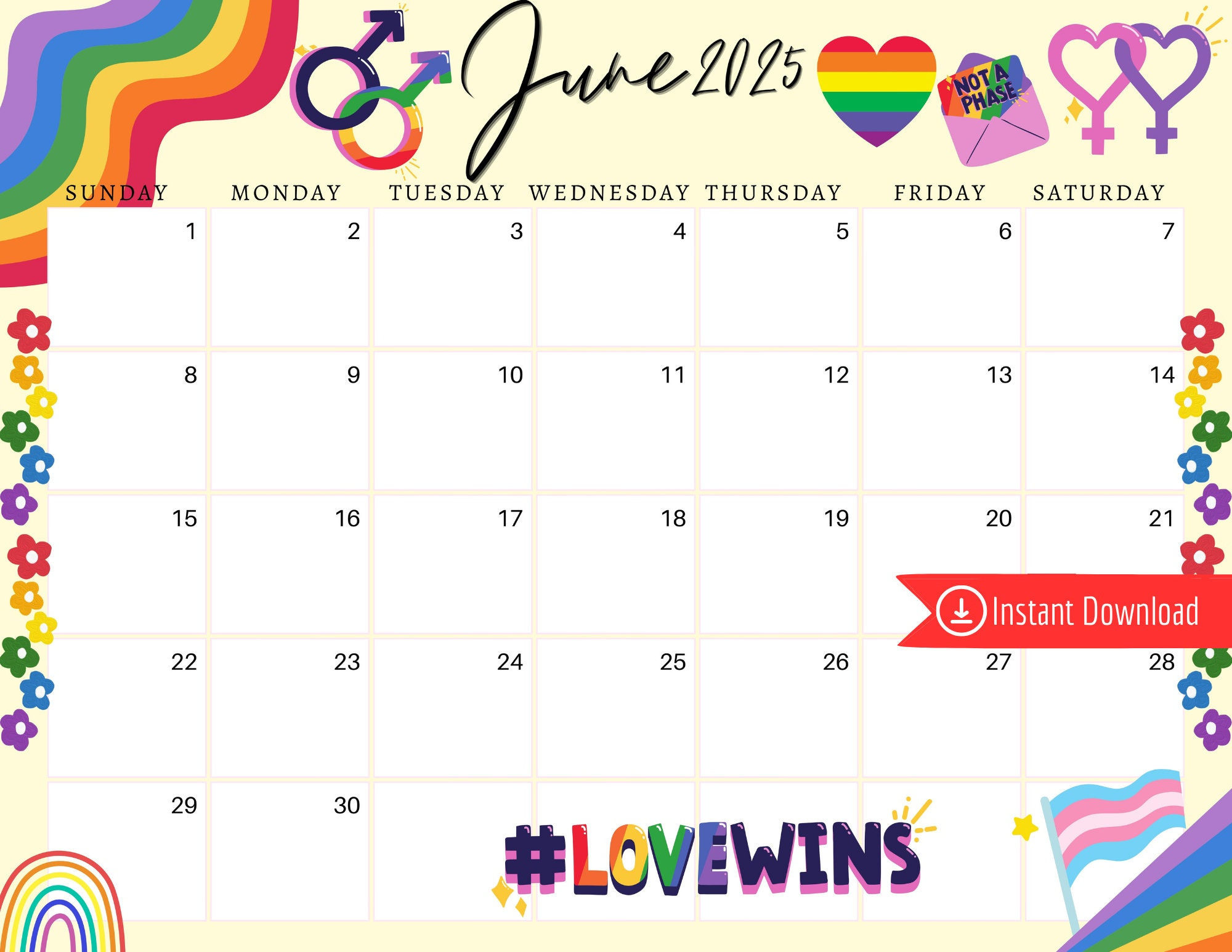 Juni 2025 Digitaler Kalender - Queer Pride Planer Bearbeitbarer regarding June 2025 Pride Month Calendar